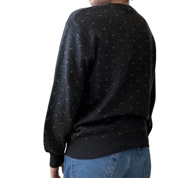 Vintage Unisex Gray Geometric Wool Oversized Preppy Crew Neck Sweater Sz M - Picture 5 of 7